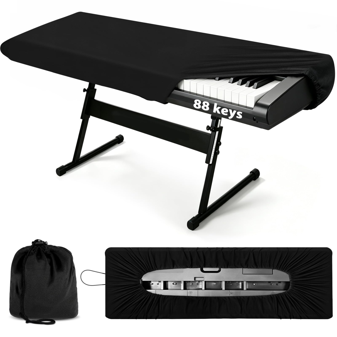 88 Keys Piano Keyboard Dust Cover, Stretchy Protective Keyboard Cover with Elast