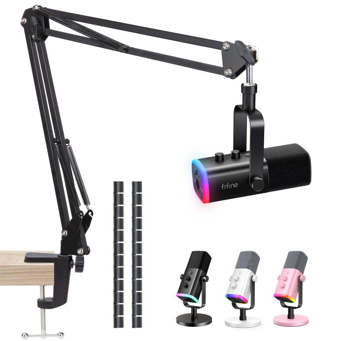 SUNMON Mic Arm for Microphone, Boom Arm for Fifine AM8 with Cable Sleeve