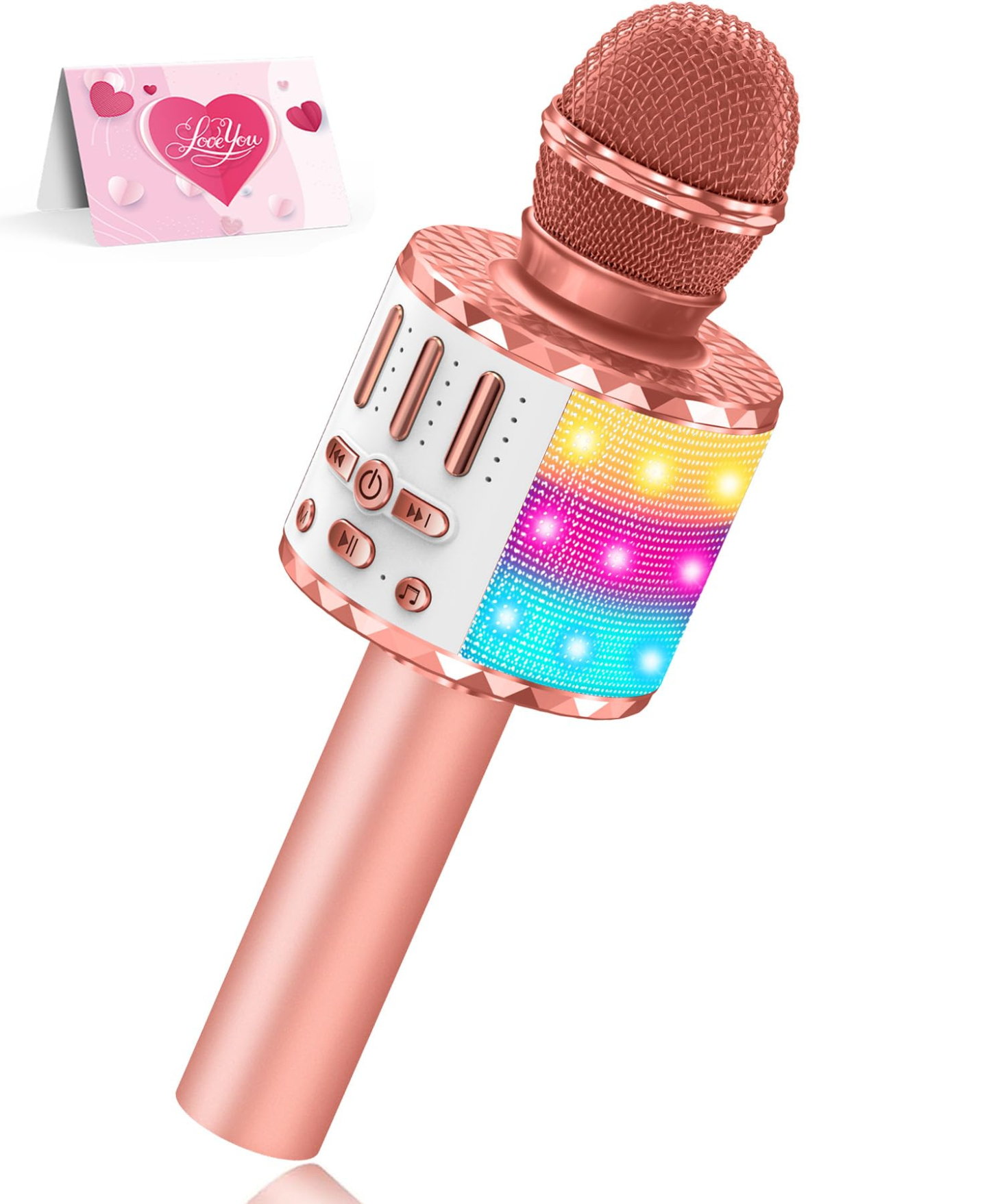 Karaoke Microphone Toys for Kids, Wireless Bluetooth Mic with Lights & Speaker,