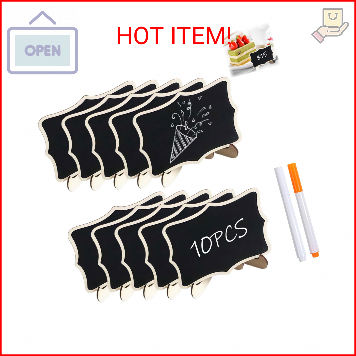 10PCS Mini Chalkboard Signs, Framed Small Chalk Board Food Labels with Easel Sta
