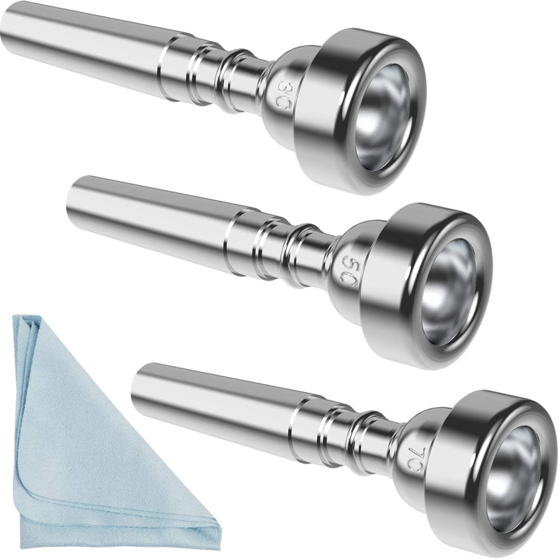 Silver Trumpet Mouthpiece 7C 5C 3C Trumpet Mouthpiece Set with Box Cleaning Clot