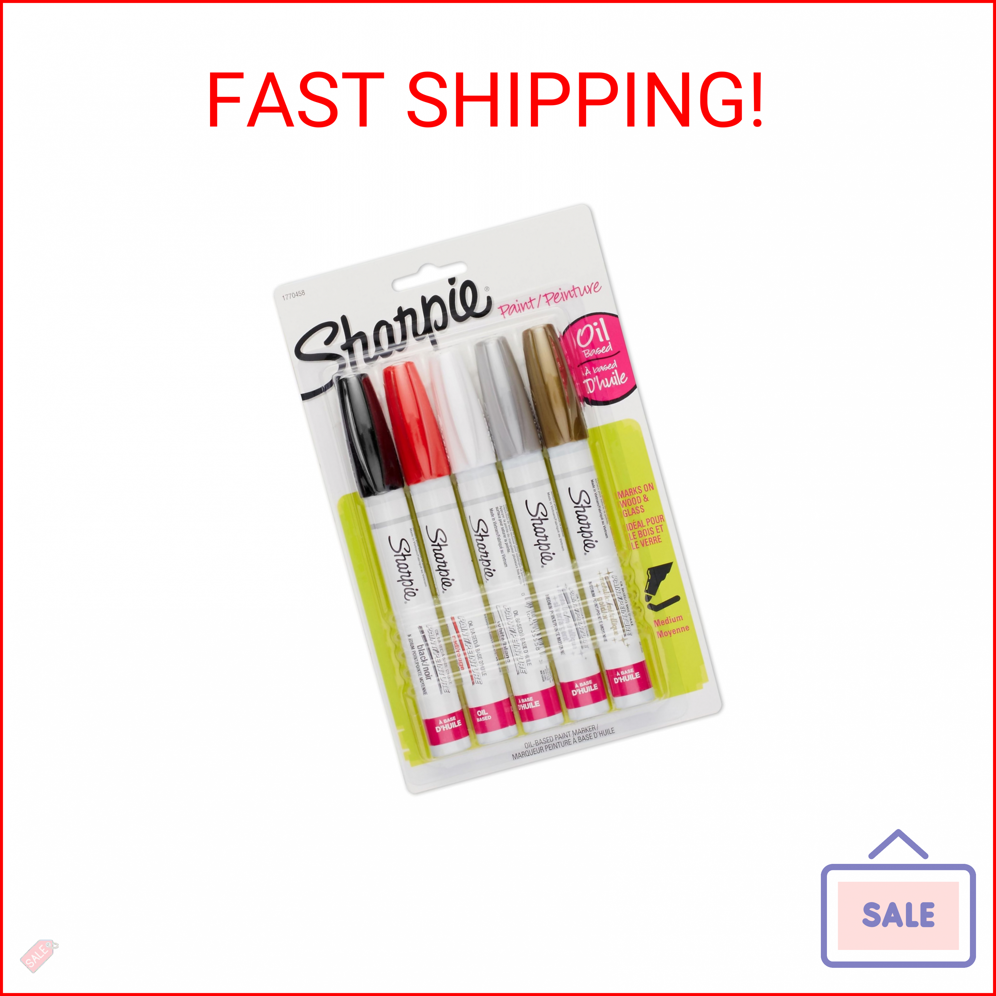 Sharpie Oil-Based Paint Markers, Medium Point, Assorted & Metallic Colors, 5 Cou