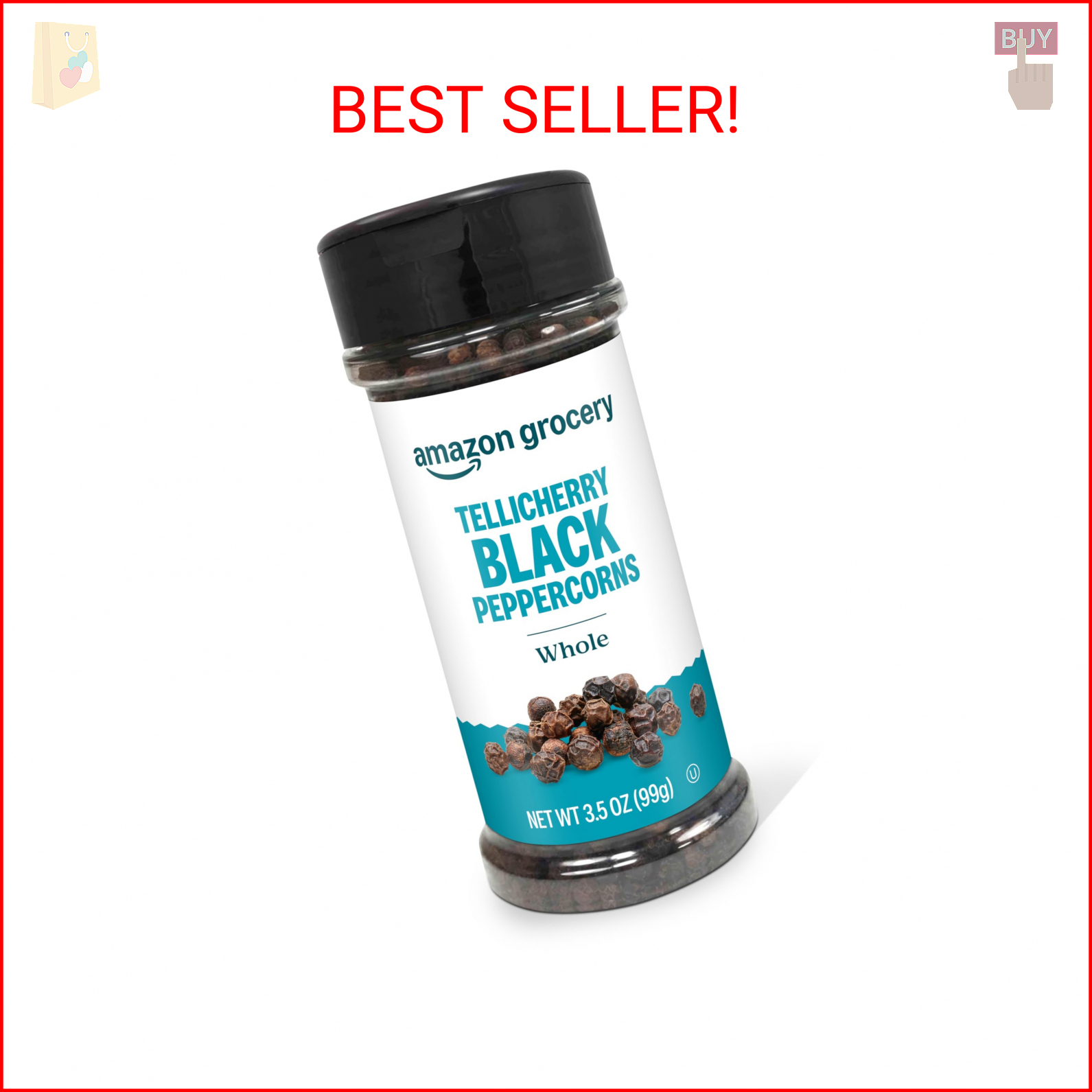 Amazon Grocery, Tellicherry Whole Black Peppercorns, 3.5 Oz