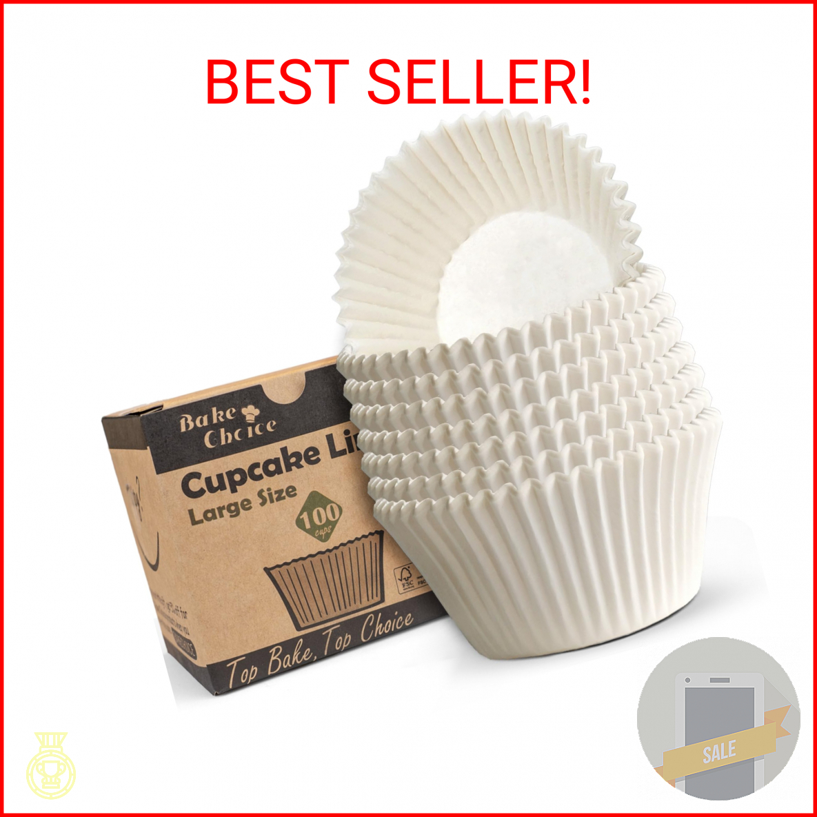 Bake Choice 100pcs Jumbo Cupcake Liners for Baking, White Jumbo Muffin Liners, G