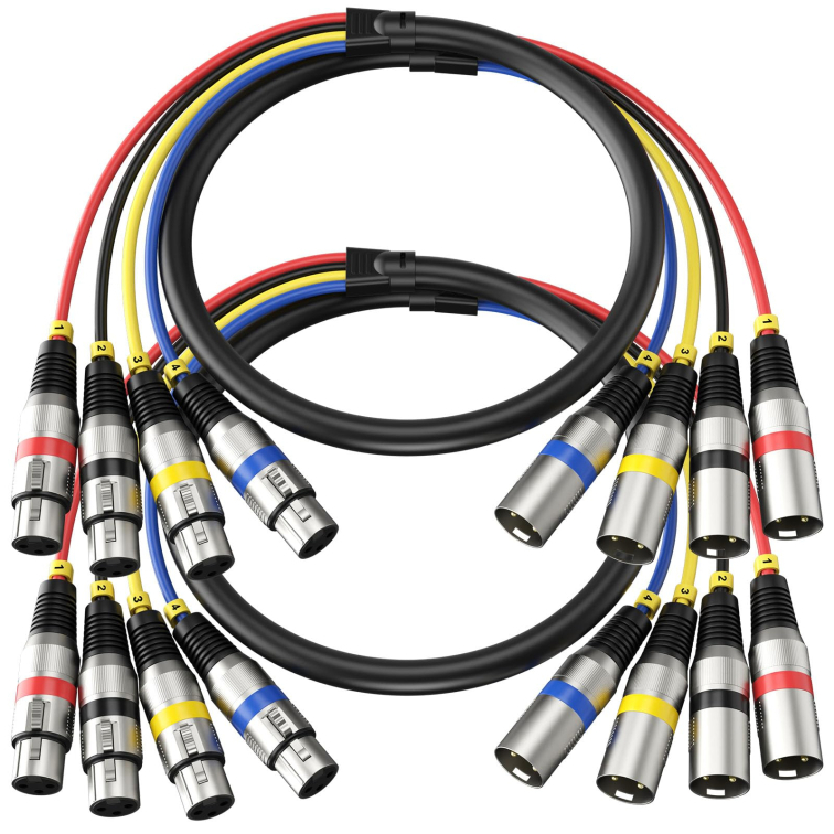 Heams 2 Pack Professional 4 Channel XLR Snake Cables 3FT, Noise Free and Long-La